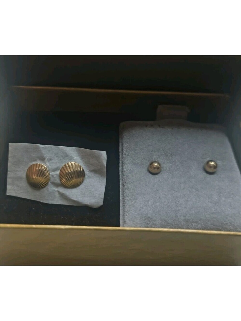 Set Of 2 14K Yellow Gold Small Shell Stud Earrings 14K Stud Ball Earrings